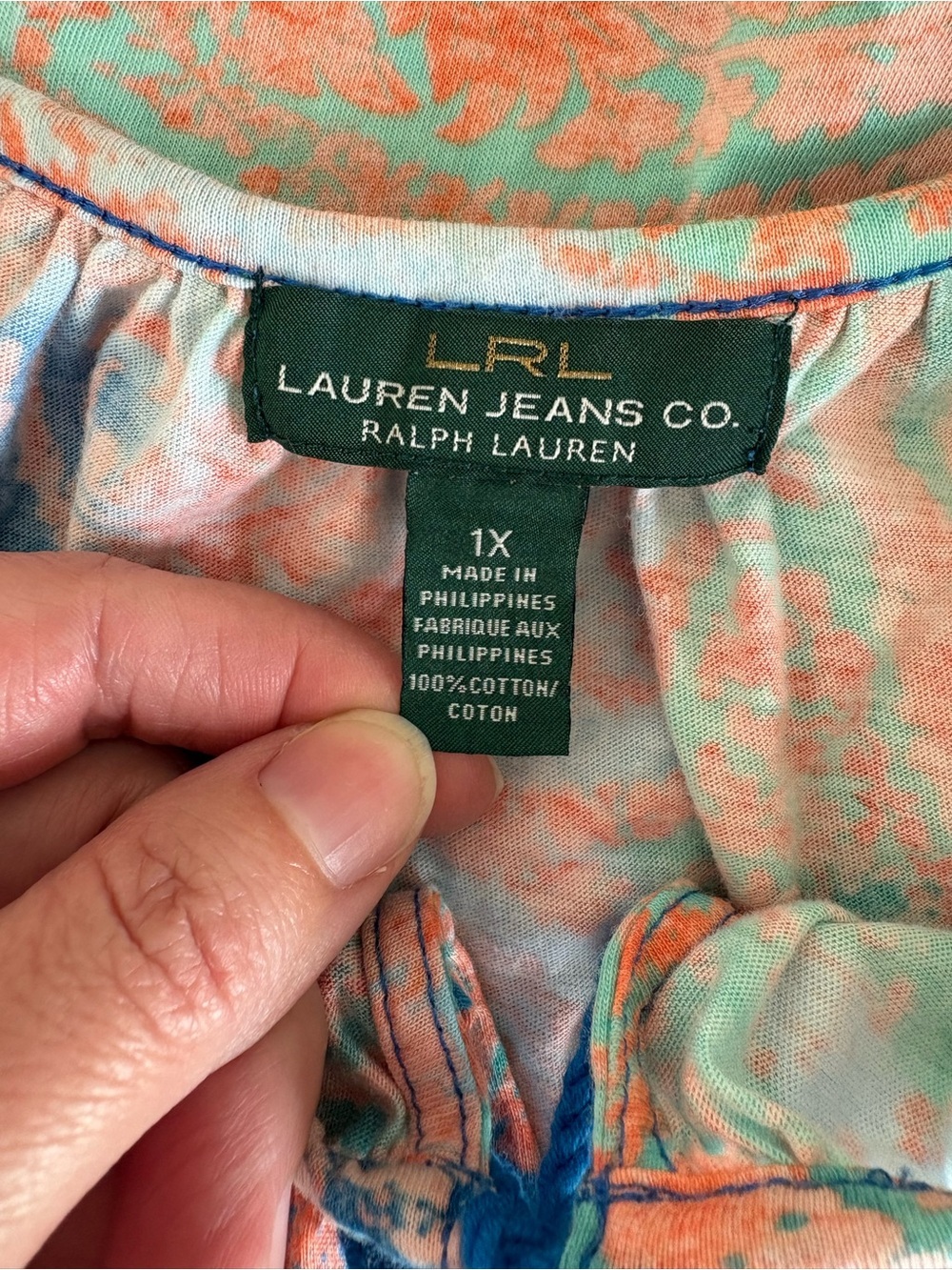 LRL Ralph Lauren Paisley Tie-Neck Peasant Blouse 1X EUC Boho Chic 100% Cotton - Picture 2 of 10